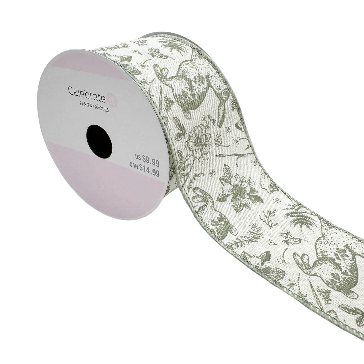 2.5" x 6.6yd. Green Bunny Wired Faux Linen Ribbon by Celebrate It®